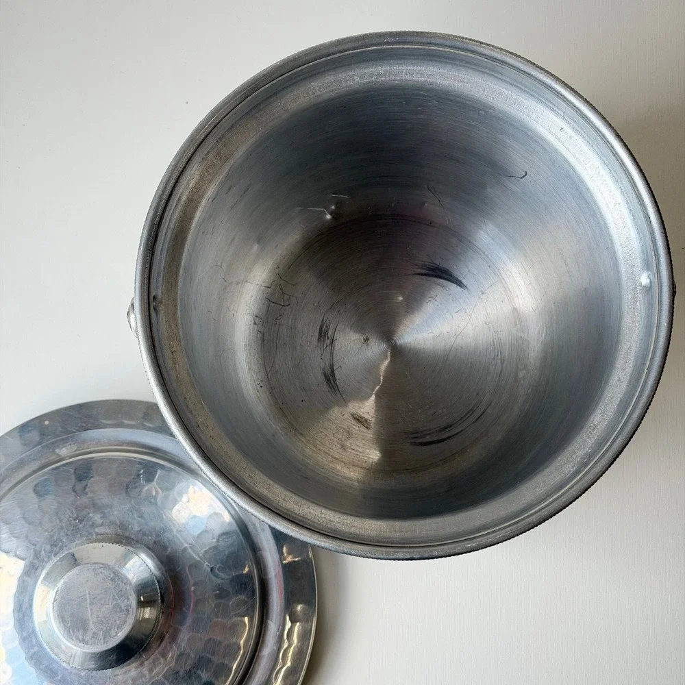 Vintage‎ Hammered Aluminum Ice Bucket Silver Mid Century Italy